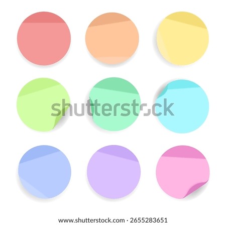 Pastel round sticky notes with soft hues and 6 paper folds. Perfect for soft-themed digital planners or decorative notebooks.