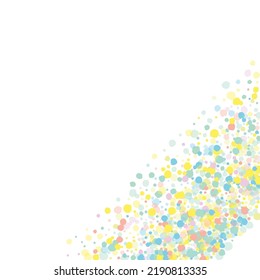 Pastel Round Top White Background. Effect Rain Illustration. Carnival Confetti Postcard. Rainbow Polka Celebration Pattern.