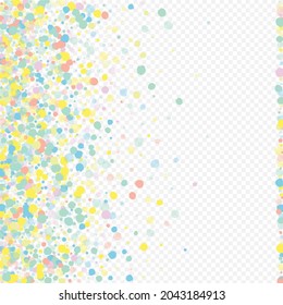 Pastel Round Transparent Transparent Background. Happy Dot Design. Fun Polka Texture. Yellow Rain Carnaval Illustration.