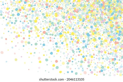 Pastel Round Vector White Background. Abstract Dust Invitation. Festival Rain Background. Color Polka Celebration Pattern.