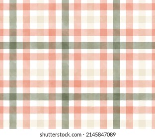 pastel sage and peach orange watercolor plaid repeat seamless pattern digital painting