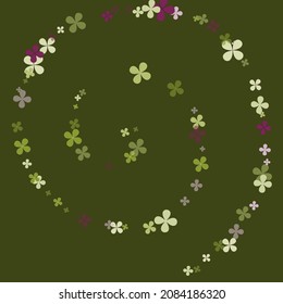 Pastel Saint Patrick Spring Lucky Vivid Picture. El verde verde morado oscuro fondo de la fortuna. Vacaciones Brillantes Naturales Verano Flores Confetti. Ilustración Floral Simple Vibrante De Ropa.