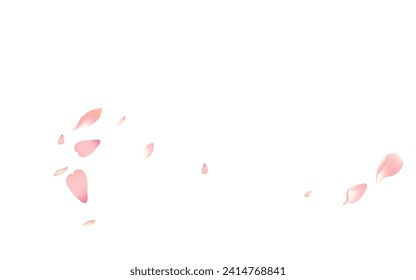 Pastel Sakura Petal Vector White Background. Color Springtime Peach Petal Illustration. Flower Petal Free Card. Modern Apple Petal Product.