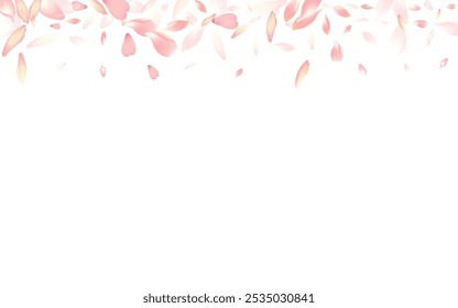 Pastel Sakura Petal Vetor Branco Fundo. Cobertura de pétala de cereja de ar branco. Banner novo da Lotus Petal. Modelo de pétala de rosa japonês.