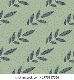 Pastel scandinavian print pattern with dashed branches. Light green background with dots. Vector illustration. Designed for textile, wallpaper, wrapping paper, kids clothes.
