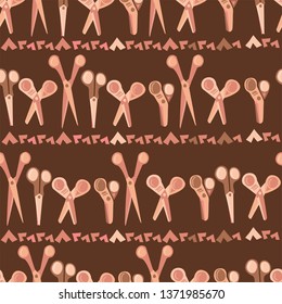 pastel scissors on brown background vector seamless pattern - Great for wallpaper,backgrounds,gifs,surface pattern design,packaging design projects