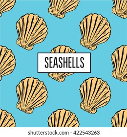 pastel sea shells blue pattern, sea style design. can be used for wrapping paper and fabric prints