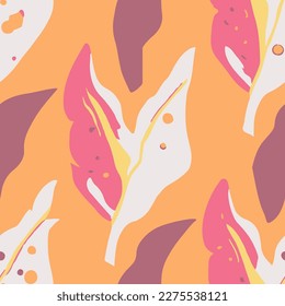 Pastel Seamless Abstract Beautiful Artwork Vector. Orange Endless Fashion Retro Style, Seamless Design. Pink Continuous Summer Beach Decor Background. 