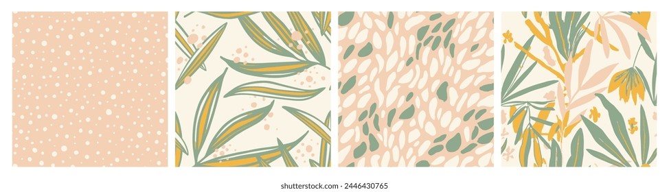 Pastel Seamless Abstract Tree Paint Art. Blue Seamless Elegant Isolated Style, Seamless Backdrop. Orange Endless Summer Spring Element Vector. 