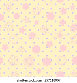 pastel seamless background with a pattern of a variety of small flowers and dots for spring or summer design