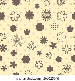 pastel seamless background with a pattern of a variety of small flowers and dots for spring or summer design
