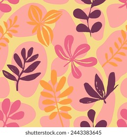 Pastel Seamless Classic Simple Fabrics Vector. Purple Repeated Color Blossom Style, Seamless Print. Yellow Seamless Abstract Fresh Shape Wallpaper. 