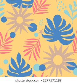 Pastel Seamless Contemporary Garden Surface Design. Gradient Repeated Creative Beach Fabrics, Seamless Pattern. Dark Endless Summer Vintage Shape Art. 