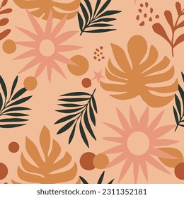 Pastel Seamless Creative Simple Invitation Design. Light Continuous Nature Modern Leaves, Seamless Backdrop. Pink Repeated Doodle Flora Fabrics Wallpaper. 