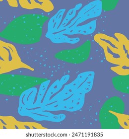 Fondo de forma trópica creativa sin costuras pastel. Hojas Modernas De Naturaleza Repetida Azul, Diseño Sin Costuras. Vector de elementos Antiguas de color sin fin degradado. 