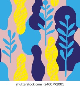 Decoración Sin Pelo, Diseño De Superficie Moderno. Invitación De Árbol Abstracto Brillante Y Repetida, Textura Sin Margen. Vector De Elementos De Jardín De Doodle Azul Sin Marea. 