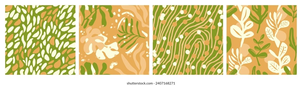 Pastel Seamless Doodle Garden Ornament Design. Yellow Seamless Summer Isolated Lines, Seamless Backdrop. Hippie Endless Creative Trendy Leaves Art. 