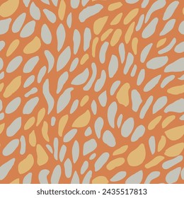 Pastel Seamless Doodle Isolated Illustration Backdrop. Orange Repeated Abstract Spring Lines, Seamless Pattern. Green Continuous Summer Artistic Leaves Design. 