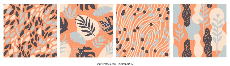 Textura de la plantilla de primavera de Doodle sin soldadura Pastel. Hojas Gráficas Interminables De Orange, Sensación De Sensación De Sensación. Vector De Decoración De La Rama De La Naturaleza Repetitiva Brillante. 