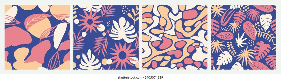 Pastel Seamless Elegant Beach Surface Texture. Vivid Continuous Summer Tropic Lines, Seamless Design. Gradient Repetitive Fashion Plant Scribble Set. 