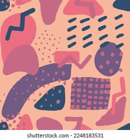 Pastel Seamless Elegant Hand Drawn Fabrics Silhouette. Bright Seamless Trend Simple Shape, Seamless Pattern. Dark Continuous Decoration Decorative Template Texture