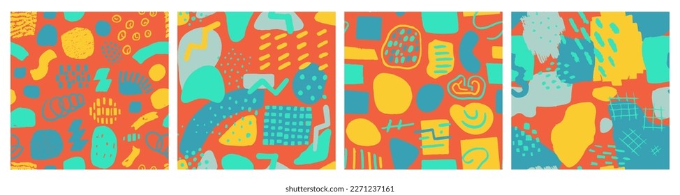 Pastellfarbene, elegante Kollektion mit eigenem Ornament. Lebhafte, wiederholte zeitgenössische künstlerische Stoffe, Nahtlose Doodle. Weißes, nahtloses Modedesign Schönheit Formmuster