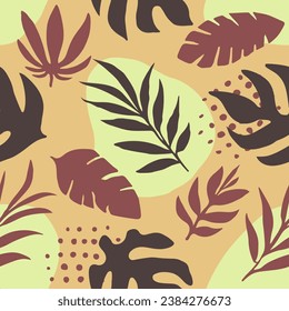 Pastel Seamless Elegant Plant Paint Background. Vibrant Repetitive Decoration Tropic Fabrics, Seamless Art. Dark Continuous Fashion Branch Ornament Wallpaper. 