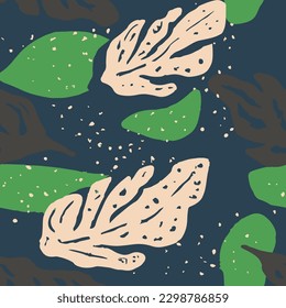 Pastel Seamless Fashion Garden Template Pattern. Black Continuous Creative Beauty Leaves, Seamless Vector. Bright Repeated Nature Natural Paint Backdrop. 