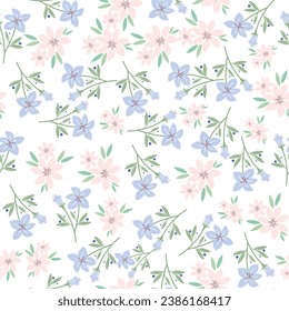 pastel seamless flowers pattern. Delicate petals and vibrant blossoms create an artistic and vintage botanical illustration. Perfect for wallpaper, fabric, wrapping paper and more.