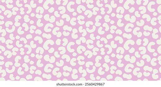 Pastel seamless leopard print pattern with white spots, organic shapes on a  soft pink background. Bold, modern, and trendy design ideas for textiles, fashion,  creative branding projects.