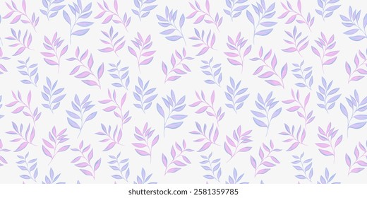 Pastel seamless  pattern with abstract artistic tiny branches leaves. Stylized small leaf stems print on a light background. Vector drawing illustration. Nature ornament for textile, fabric