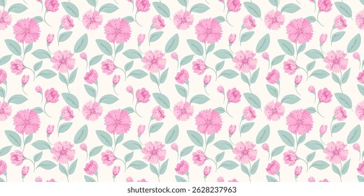 Pastel seamless pattern with abstract creative flowers and leaves. Summer cute floral print. Vector hand drawn. Ornament for designs, children textiles, notebook cover