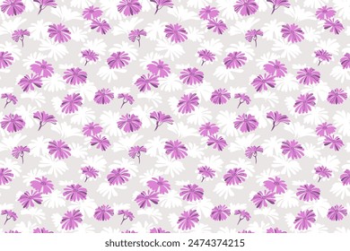 Pastel seamless pattern with abstract shapes purple floral. Creative simple ditsy flowers printing on a light background. Vector hand drawing sketch. Template for designs, fabric, textile