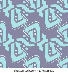 Pastel seamless pattern with arrows symbol. Geometric figures in blue color on purple background. Perfect for wrapping paper, wallpaper, textile, fabric. Vector illustration.