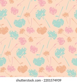 Pastel seamless pattern with chrysanthemum, blue red pink color illustration