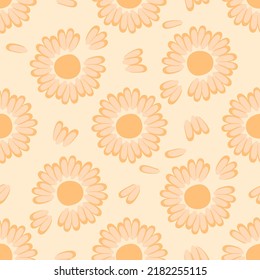 Pastel seamless pattern with daisies in hippie aesthetic style. Floral print for T-shirt, poster, fabric, textile. Summer vector illustration for decor and design.

