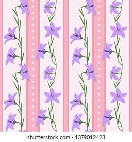 Pastel seamless pattern - delicate flowers lilac Campanulas on a pink background. EPS Vector file suitable for filling any form.