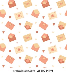 Pastel Seamless Pattern with envelopes and hearts, love seamless pattern 