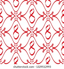 Pastel seamless pattern with figure eight. Red and white