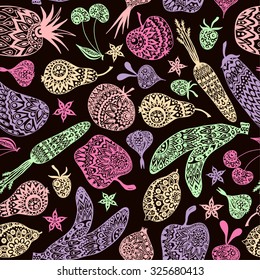 Pastel Seamless Pattern With Fruits And Vegetables
