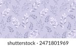 Pastel seamless pattern with gently abstract tiny branches, little flowers buds. Small silhouettes floral stems printing. Vector hand drawing. Simple ornament for textile, fabric, surface design