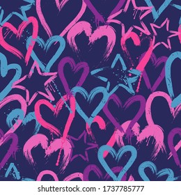 Pastel seamless pattern with hearts and stars. Hand-drawn heart background for girls. for textiles, clothing, wrapping paper and more
