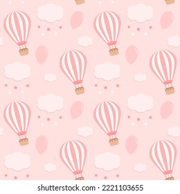 Pastel seamless pattern with hot air balloons