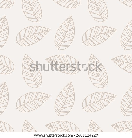 Pastel seamless pattern with lacy doodle leaf outlines on soft beige background. Suitable for backgrounds, textiles, packaging, and backing.