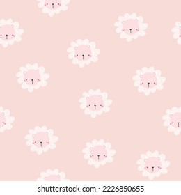 Pastel seamless pattern with little lion. Cute childish print. Vector hand drawn illustration.