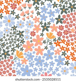 Pastel seamless pattern, multicolored wildflowers. botanical elements abstract vector illustration design.
