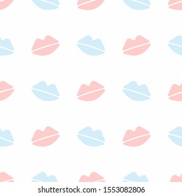 Pastel seamless pattern with repeating lips silhouettes. Girly print. Vector illustration.