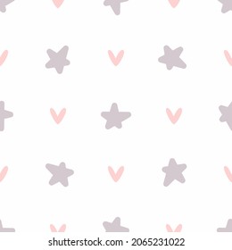 Pastel seamless pattern with repeating star and heart. Cute vector illustration.