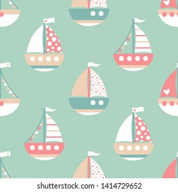Pastel seamless pattern with sailboats