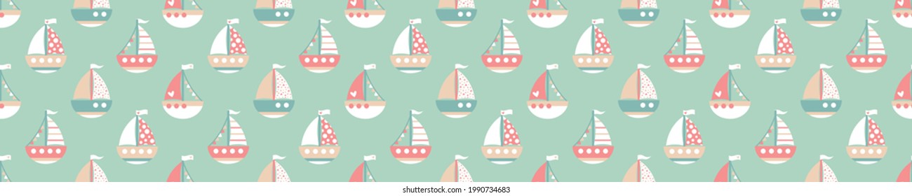 Pastel seamless pattern with sailboats